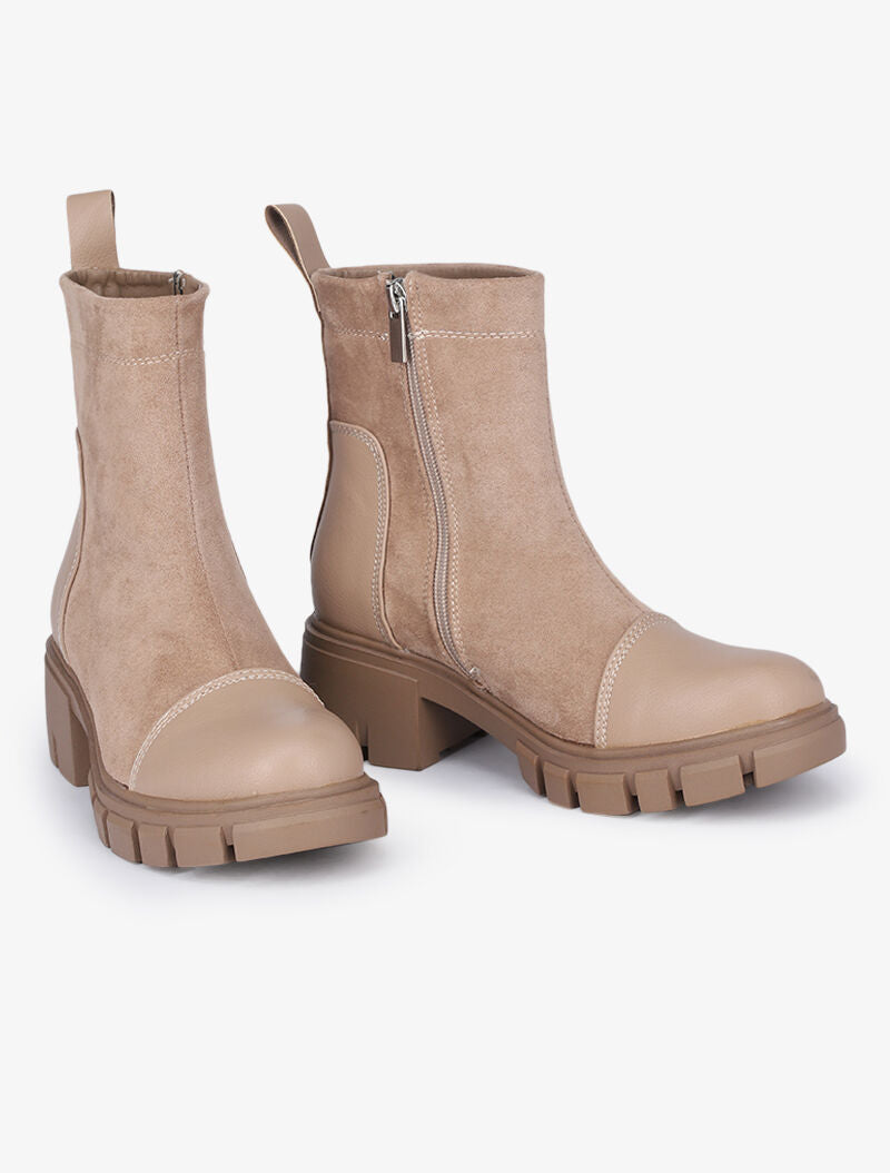 Boots à contrefort et bout rond contrastants - Taupe - 1