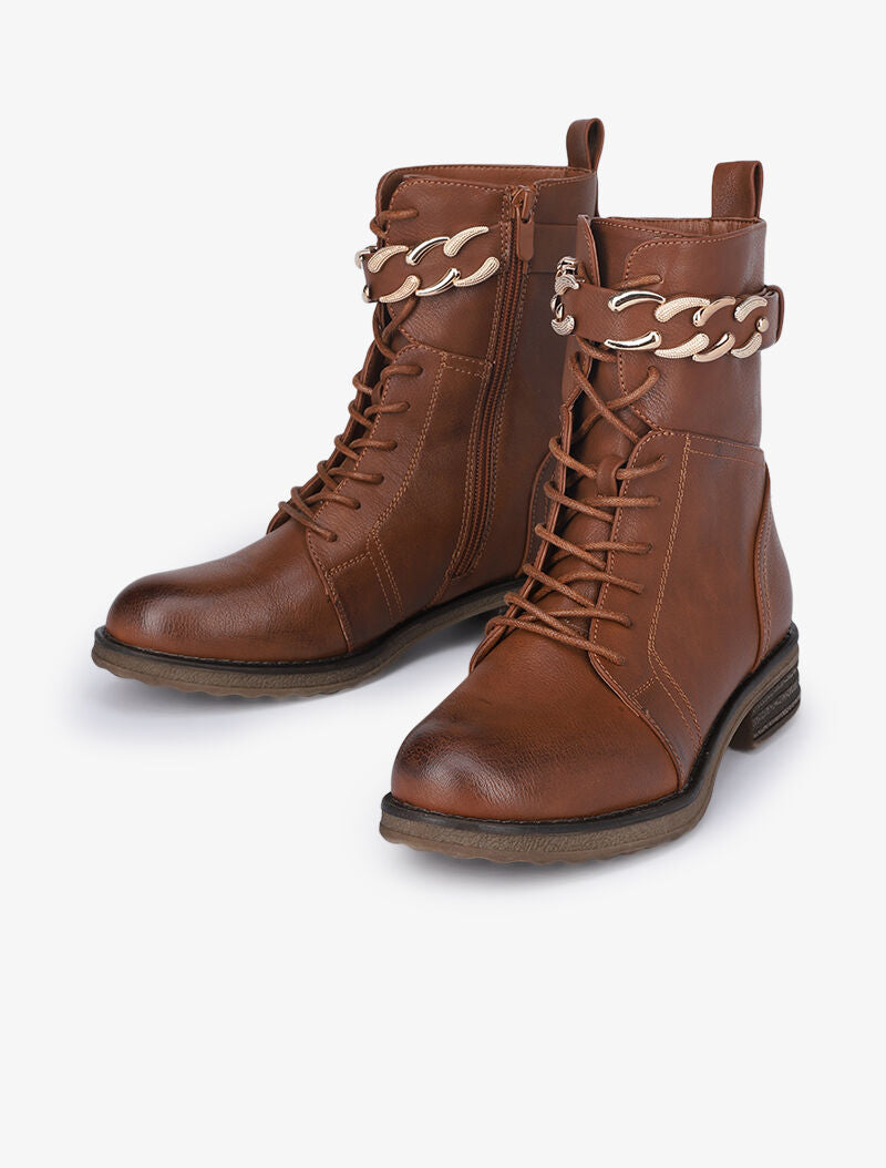 Boots lacées à lanières style chaîne - Camel - 5