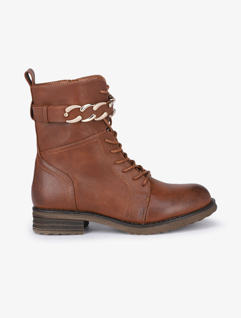 Boots lacées à lanières style chaîne - Camel - 2