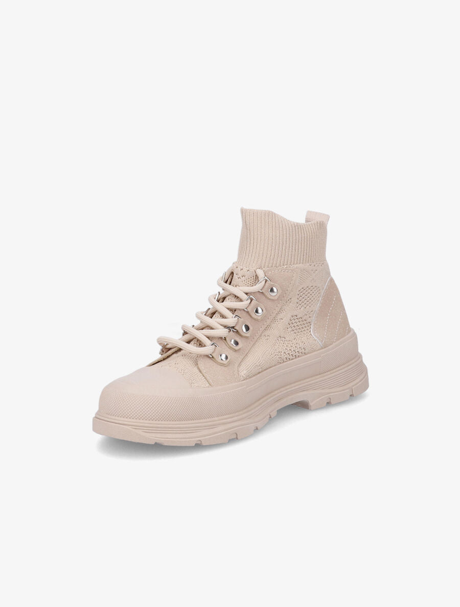 Tennis montantes en maille unie stylisée - Beige - 3