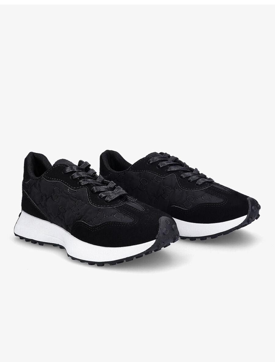 Running en suédine et tissu brodé - Noir - 4