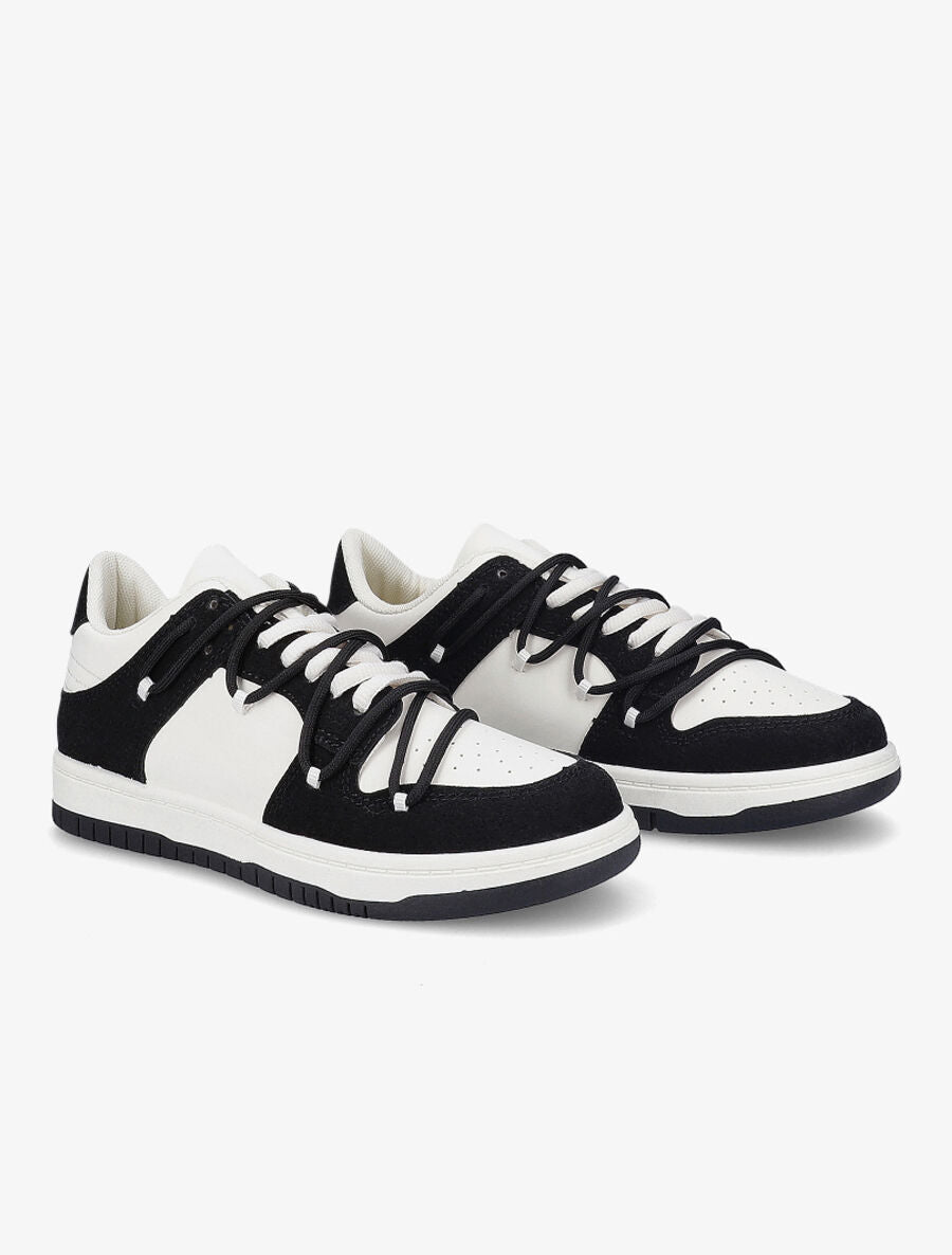 Sneakers bicolore à double lacets - Noir - 4