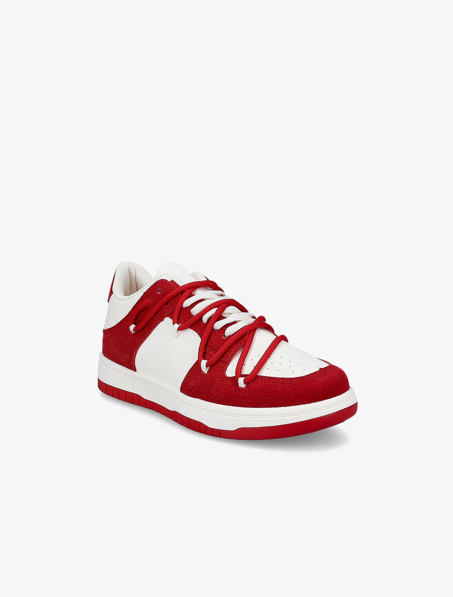 Sneakers bicolore à double lacets - Rouge - 2