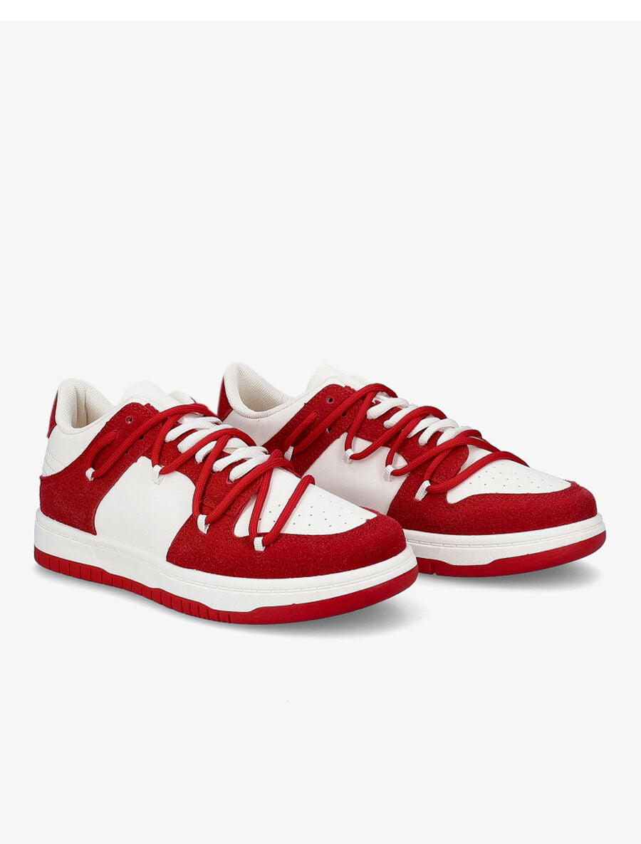 Sneakers bicolore à double lacets - Rouge - 4