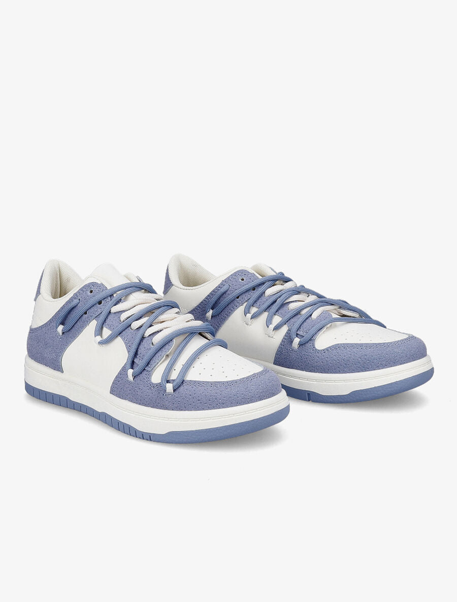 Sneakers bicolore à double lacets - Bleu - 4
