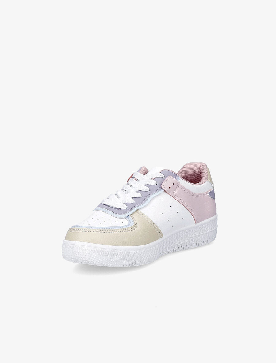 Baskets en simili grainé - Blanc/rose - 3