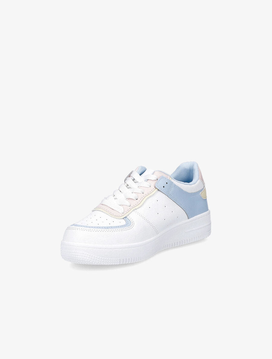 Baskets en simili grainé - Blanc/bleu clair - 3