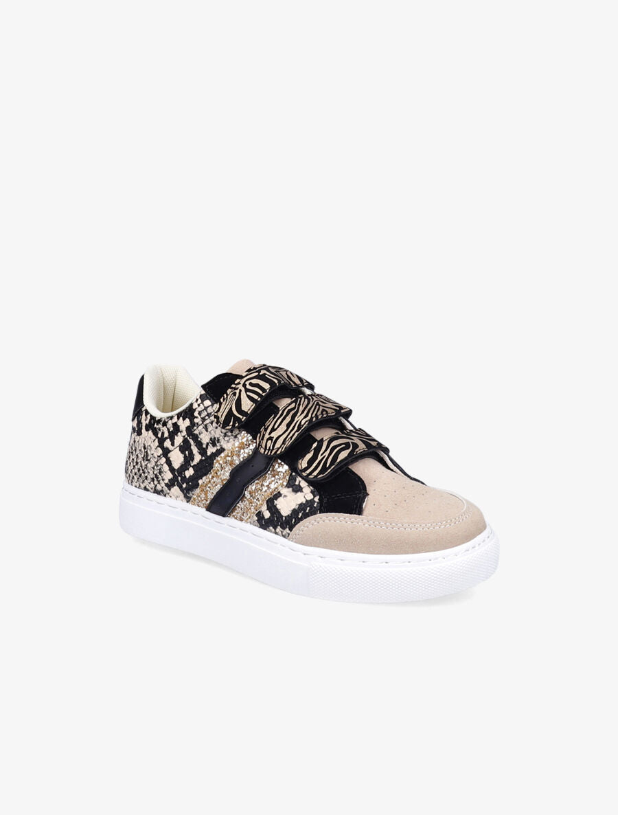 Baskets à scratch imprimé python et paillettes - Beige - 2