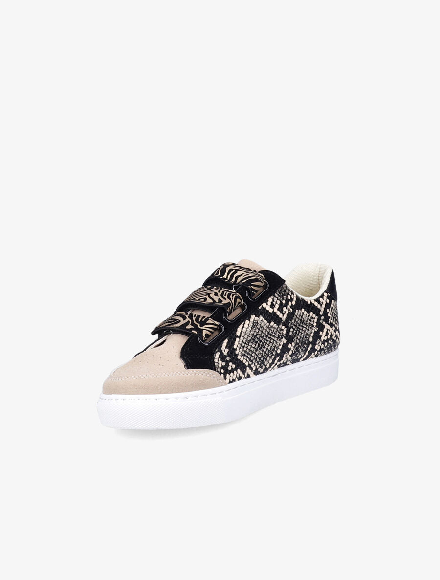 Baskets à scratch imprimé python et paillettes - Beige - 3