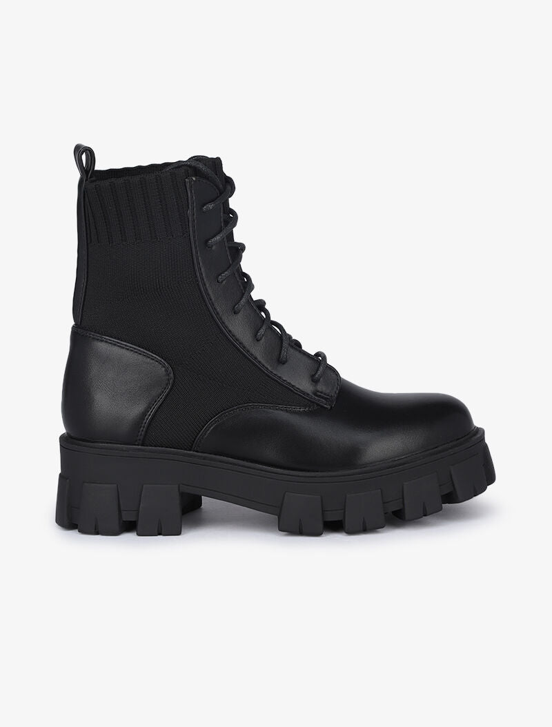 Boots style militaire bi-matière - Noir - 2