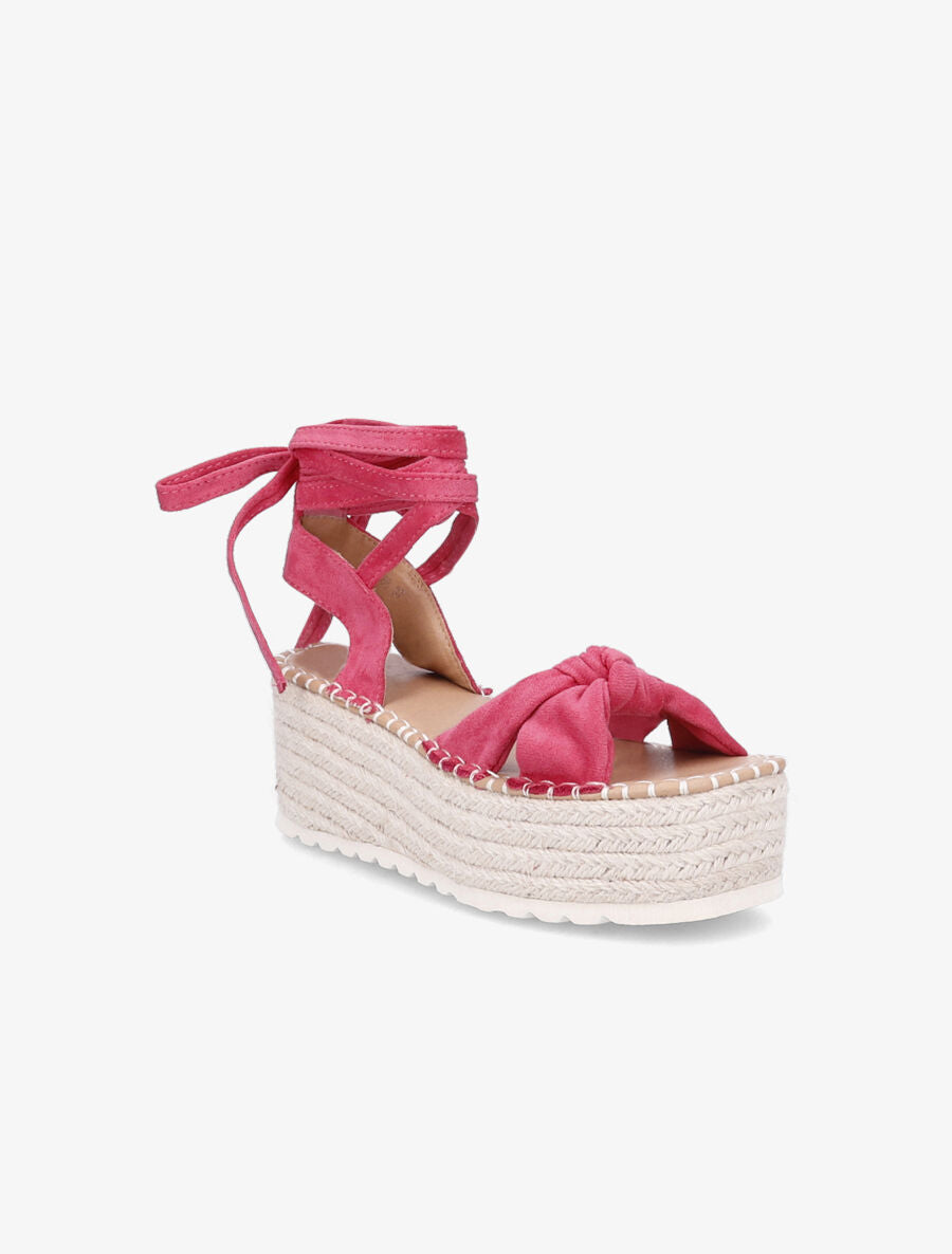 Sandales compensées à noeud et liens à nouer - Fushia - 2