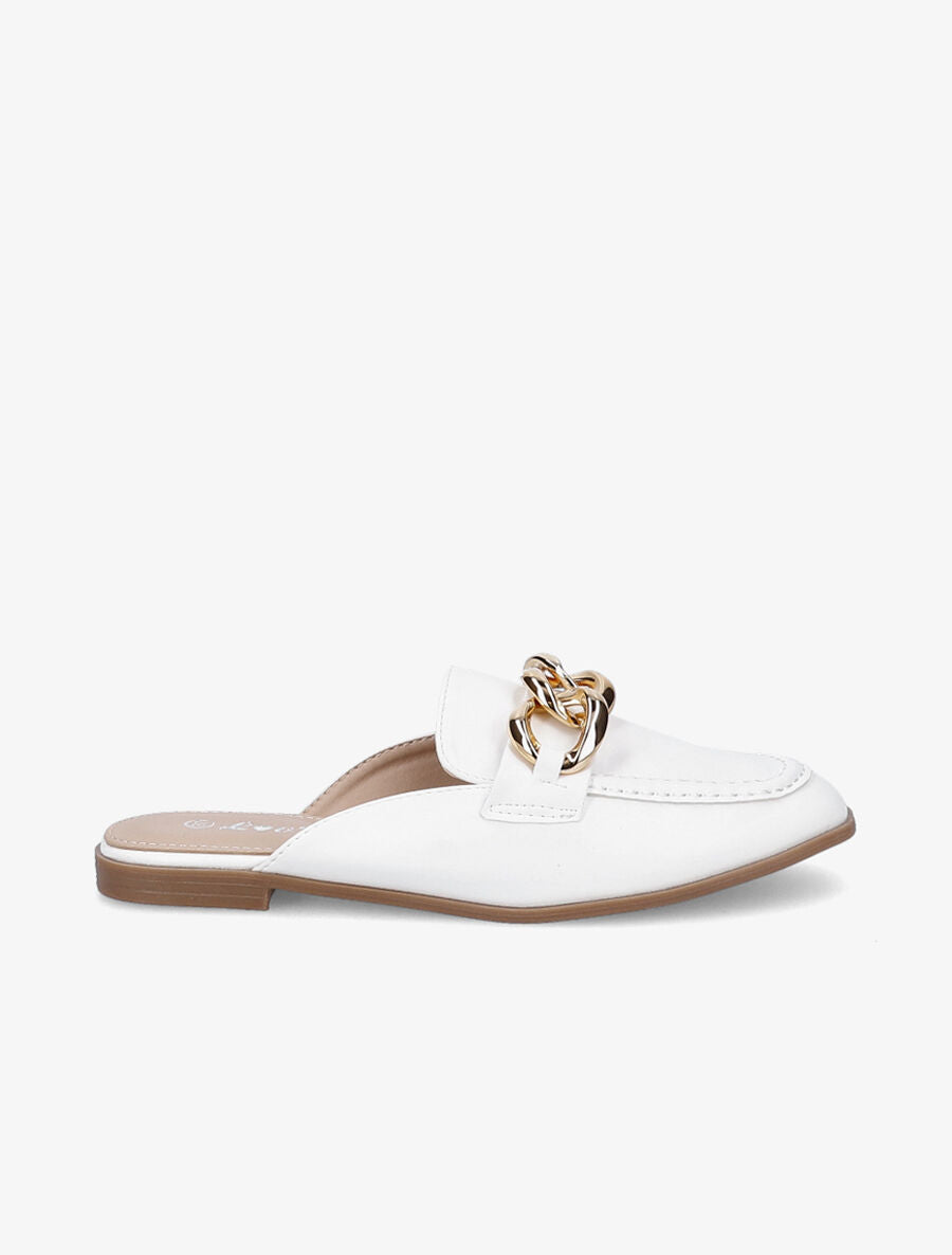 Mules style mocassin à chaîne - Blanc - 5