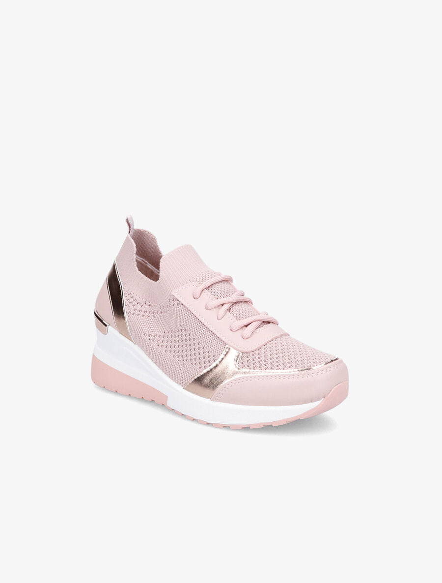 Baskets compensées en simili et mesh - Rose - 2