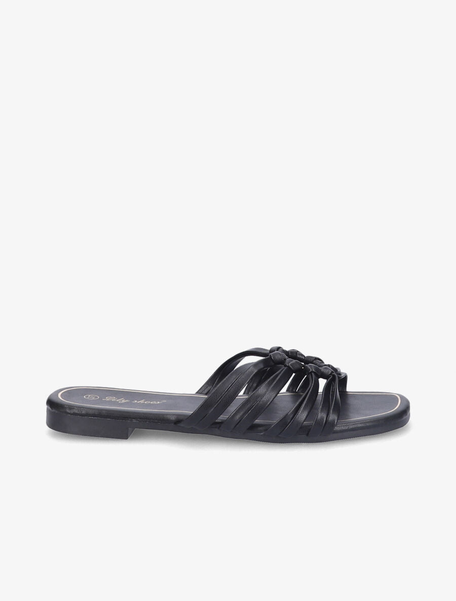 Mules plates à brides et anneaux - Noir - 5
