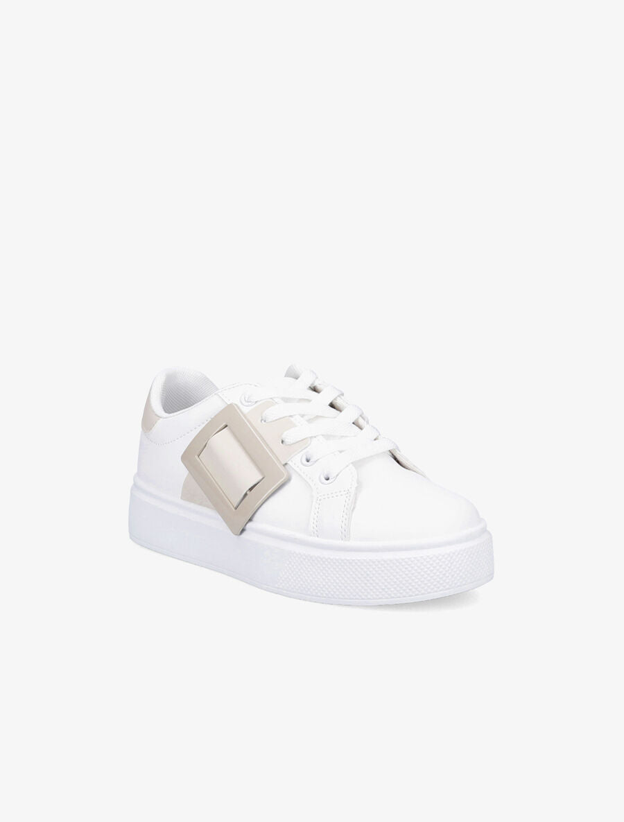 Baskets en simili à boucle - Blanc/beige - 2