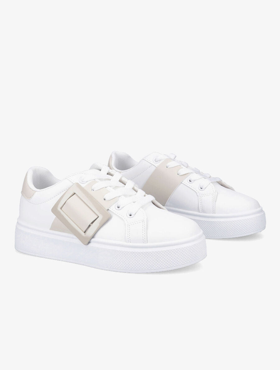 Baskets en simili à boucle - Blanc/beige - 4