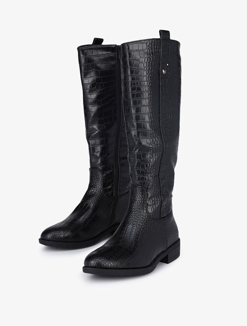 Bottes cavalières effet croco - Noir - 3