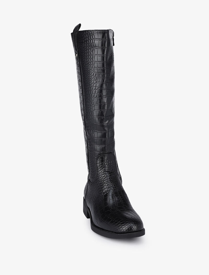 Bottes cavalières effet croco - Noir - 2