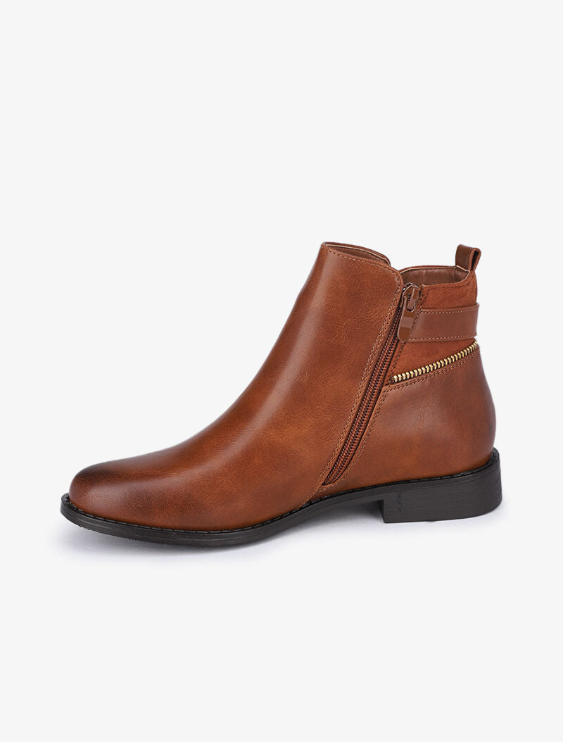Bottines à détail zip et sangle - Camel - 4