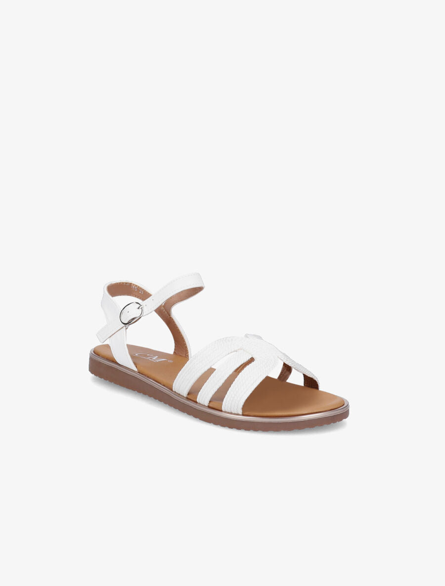 Nu-pieds à ganses stylisées et texturées - Blanc - 5