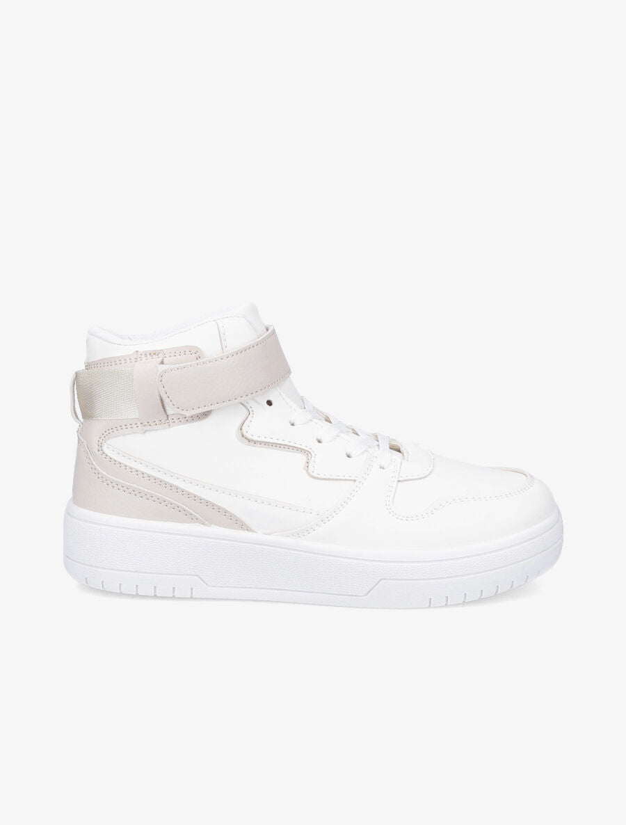 Baskets montantes à lacets et scratch - Beige - 5