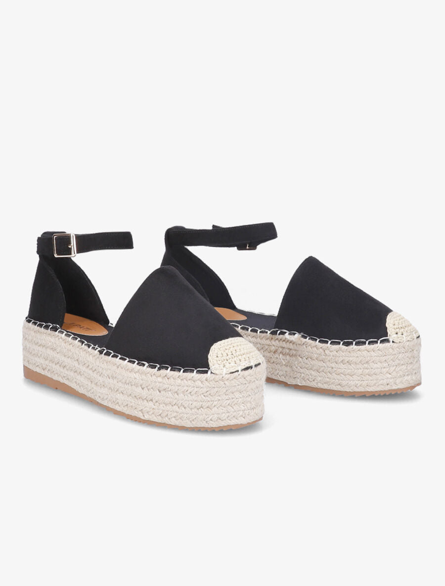 Espadrilles basique en suédine à plateforme - Noir - 4