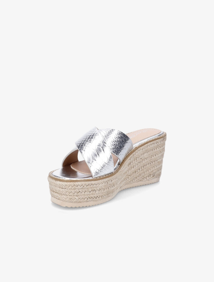Mules compensées effet python - Argent - 3