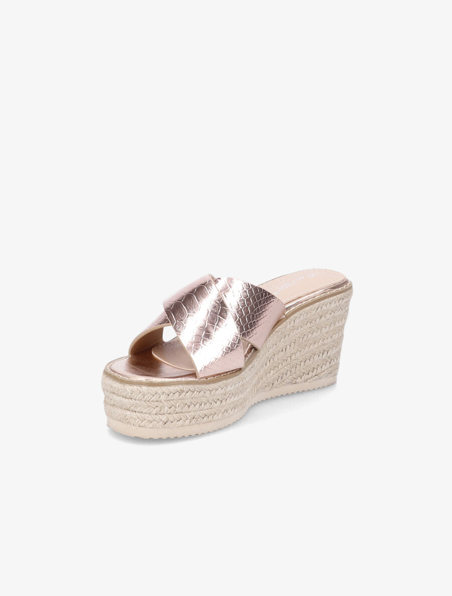 Mules compensées effet python - Rose gold - 3