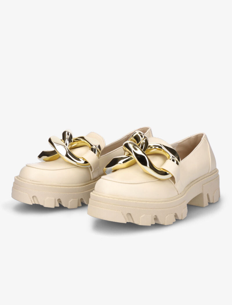 Mocassins à double anneaux dorés - Beige - 1