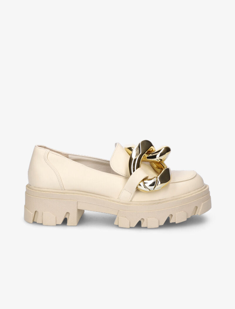 Mocassins à double anneaux dorés - Beige - 2
