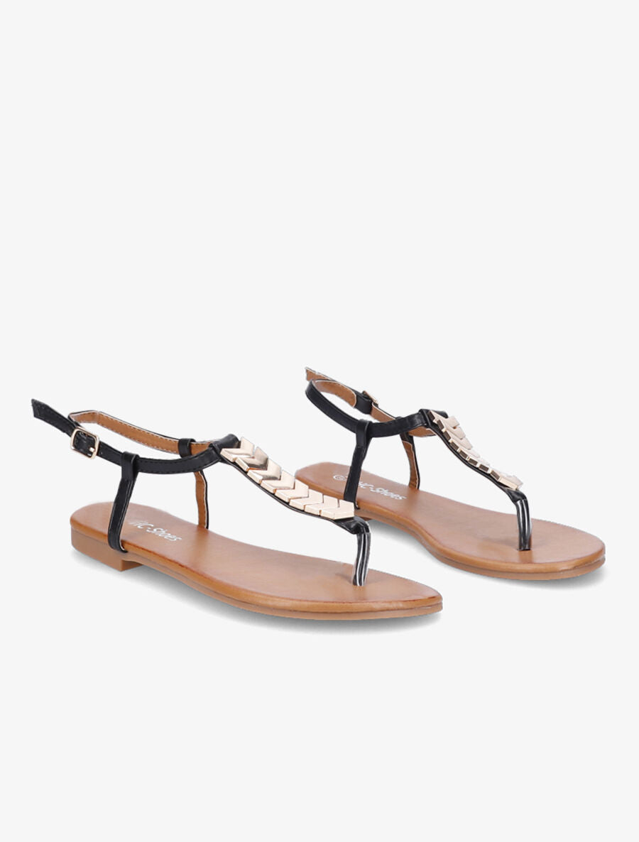 Nu-pieds à bride en T métallique - Noir - 5