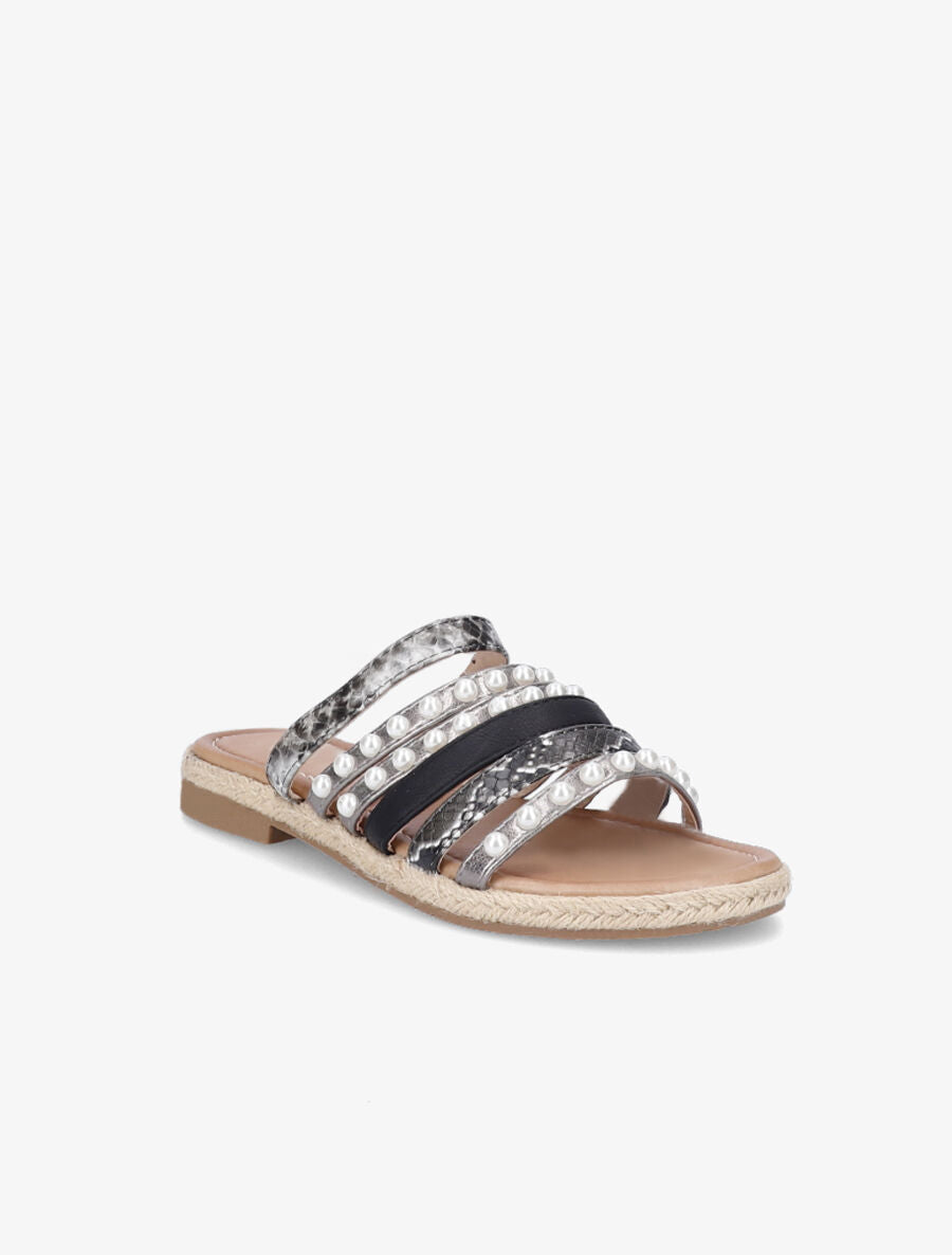 Mules à brides ornées de perles - Noir - 1