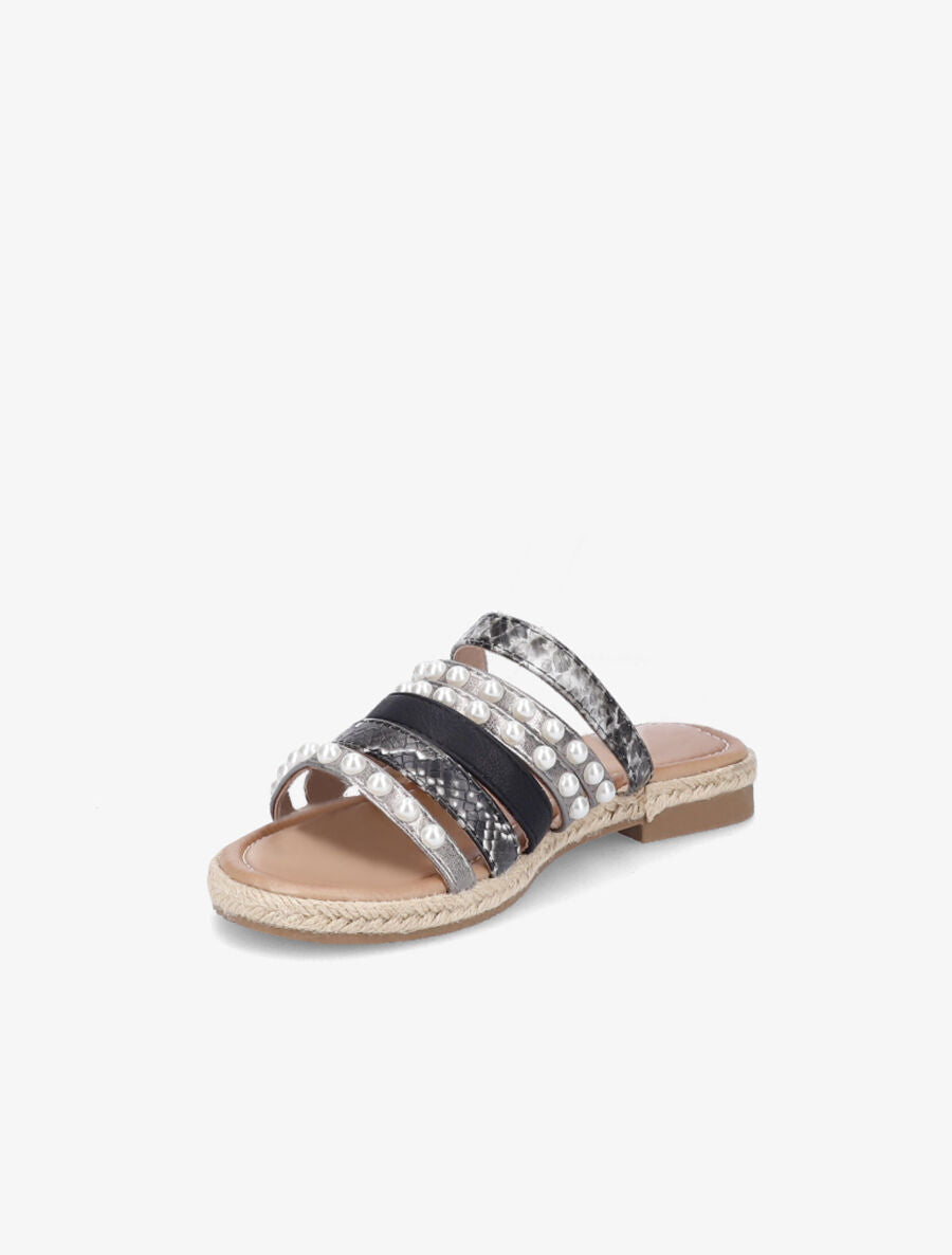 Mules à brides ornées de perles - Noir - 2