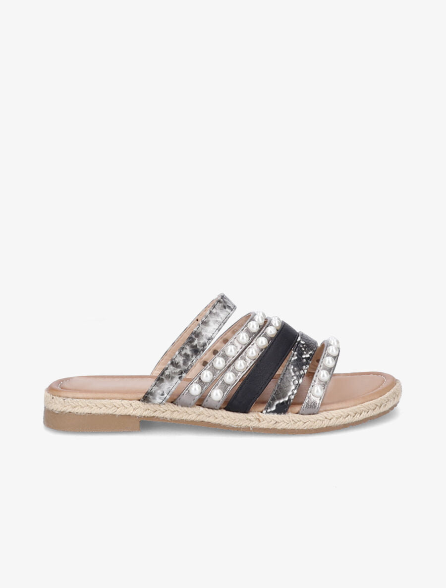 Mules à brides ornées de perles - Noir - 3