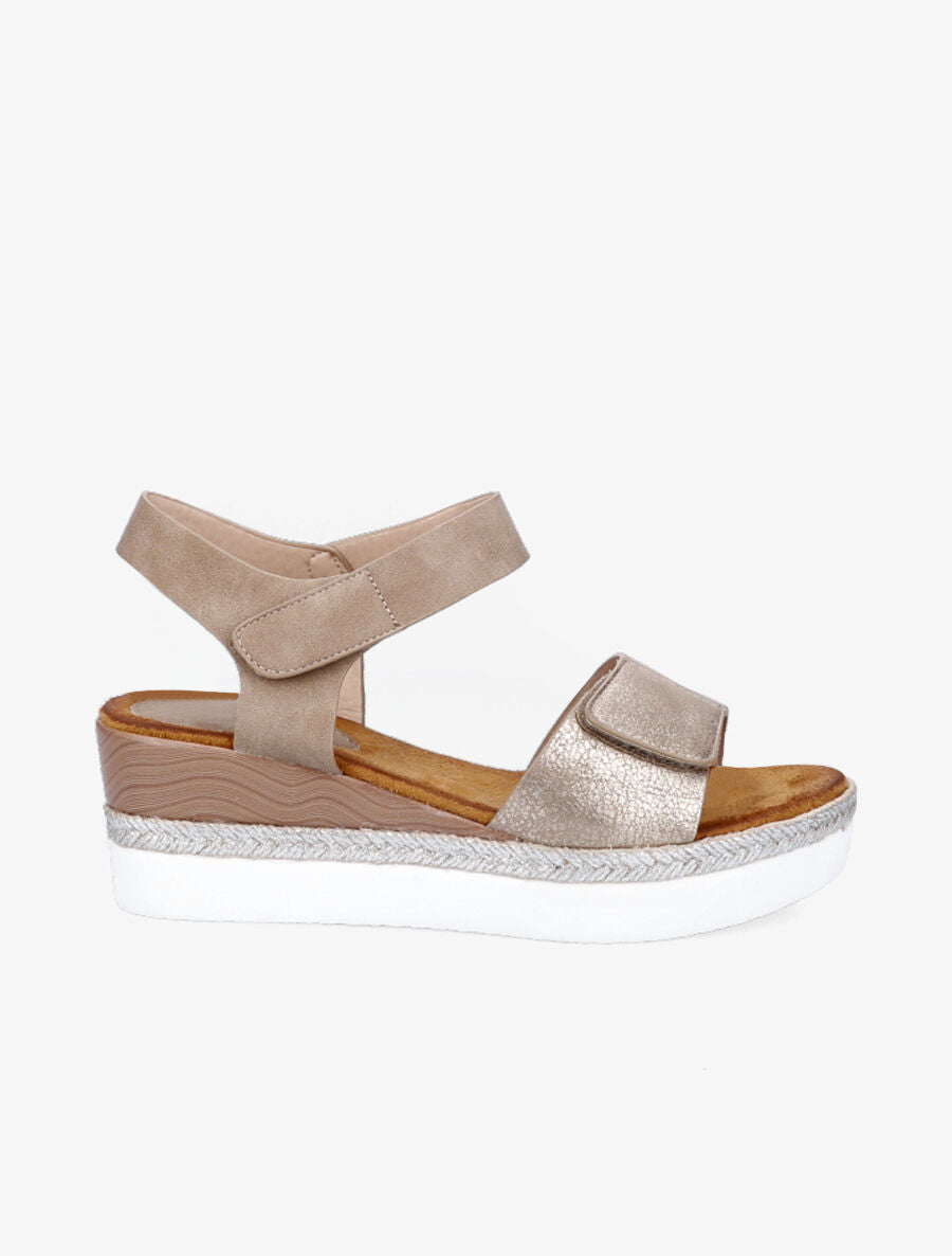 Nu-pieds compensés à double scratch - Taupe - 1
