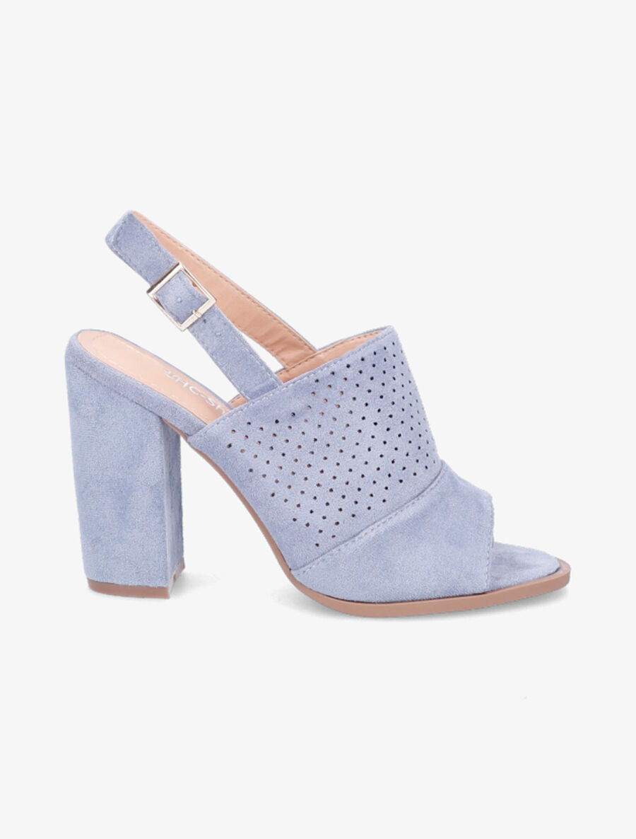 Sandales à talon en suédine perforée - Bleu gris - 1