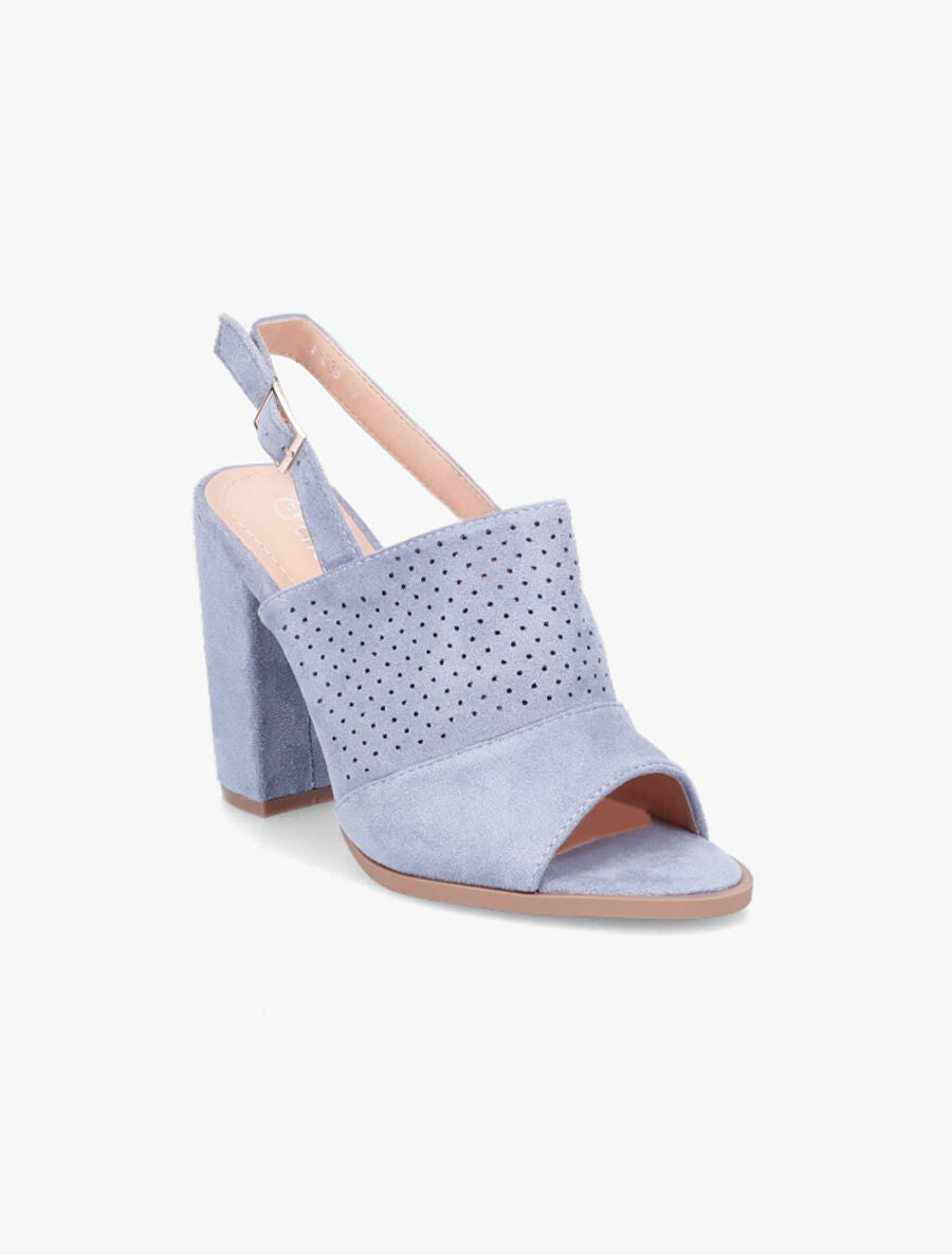 Sandales à talon en suédine perforée - Bleu gris - 2