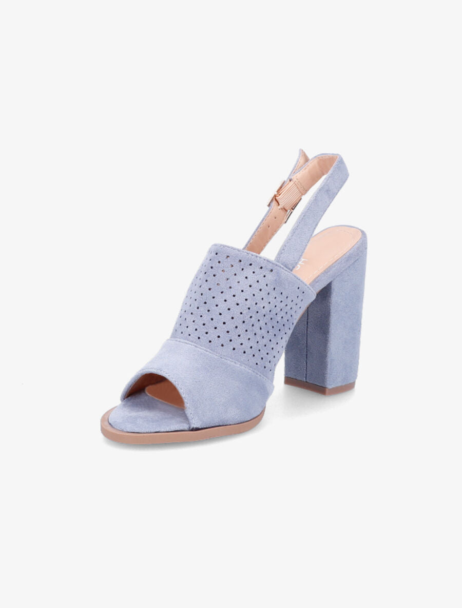 Sandales à talon en suédine perforée - Bleu gris - 3