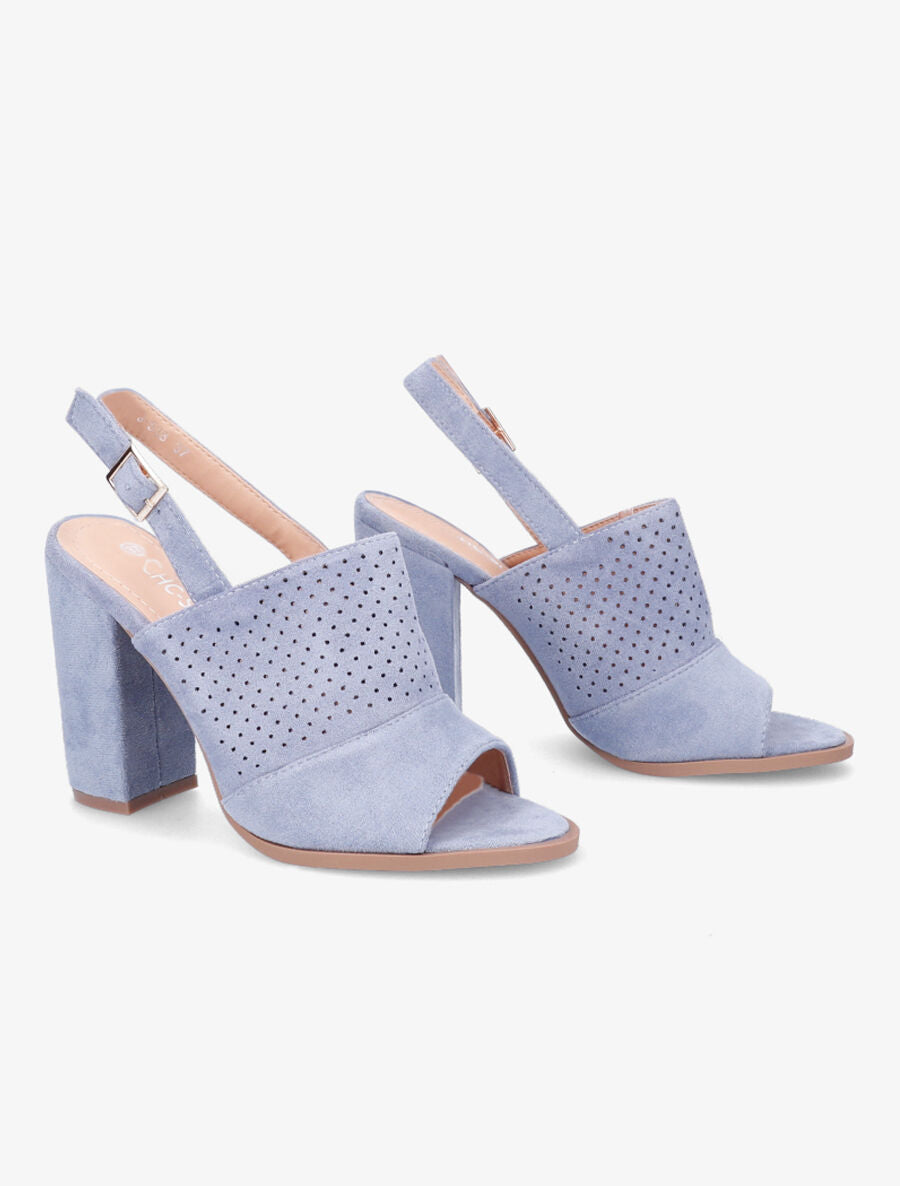 Sandales à talon en suédine perforée - Bleu gris - 4