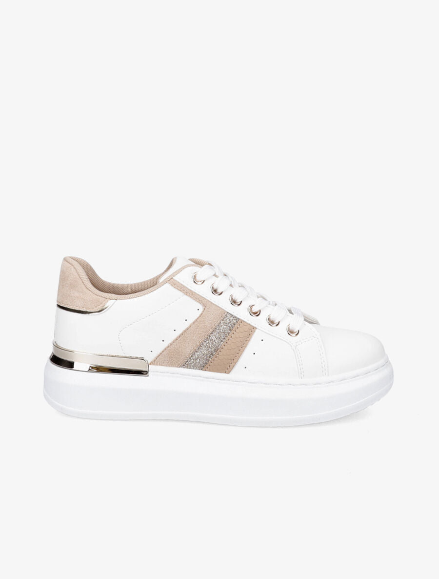 Baskets à détail python et paillettes - Beige - 5