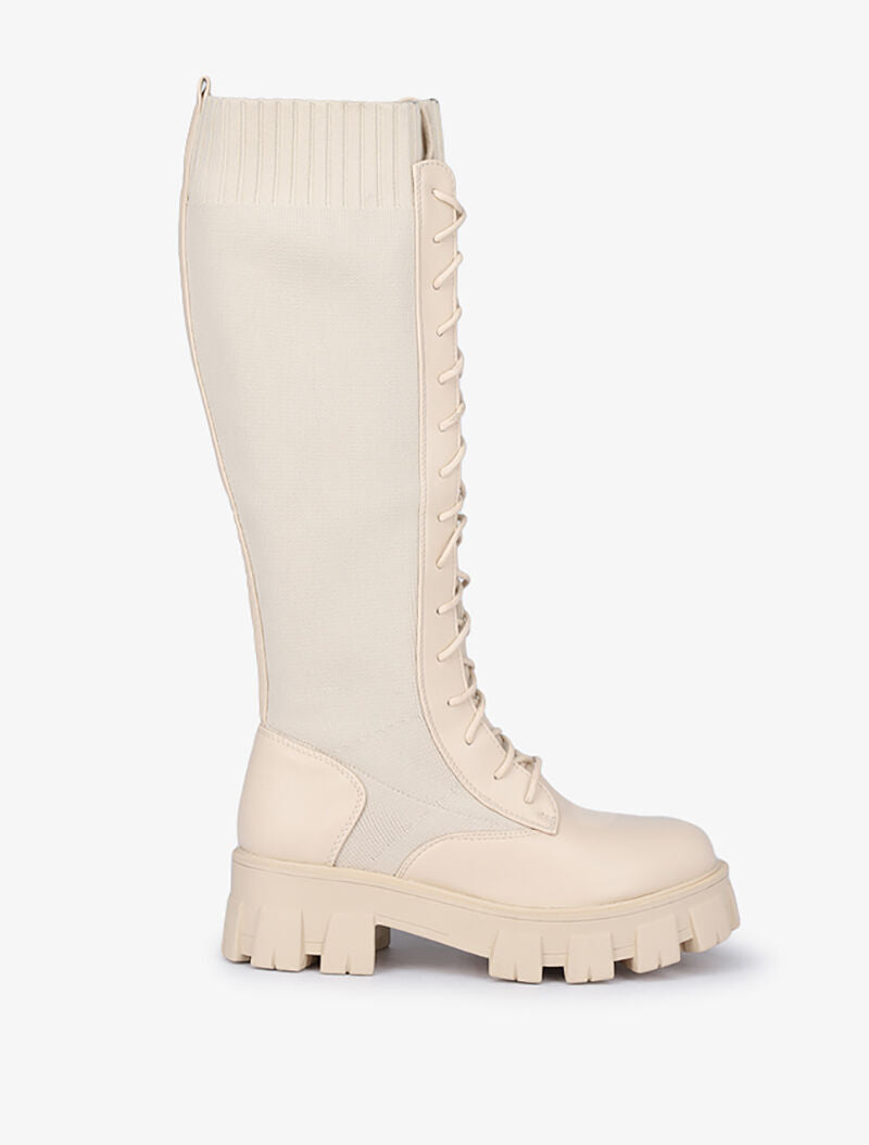 Bottes bi-matière à lacets styles rangers - Écru - 2