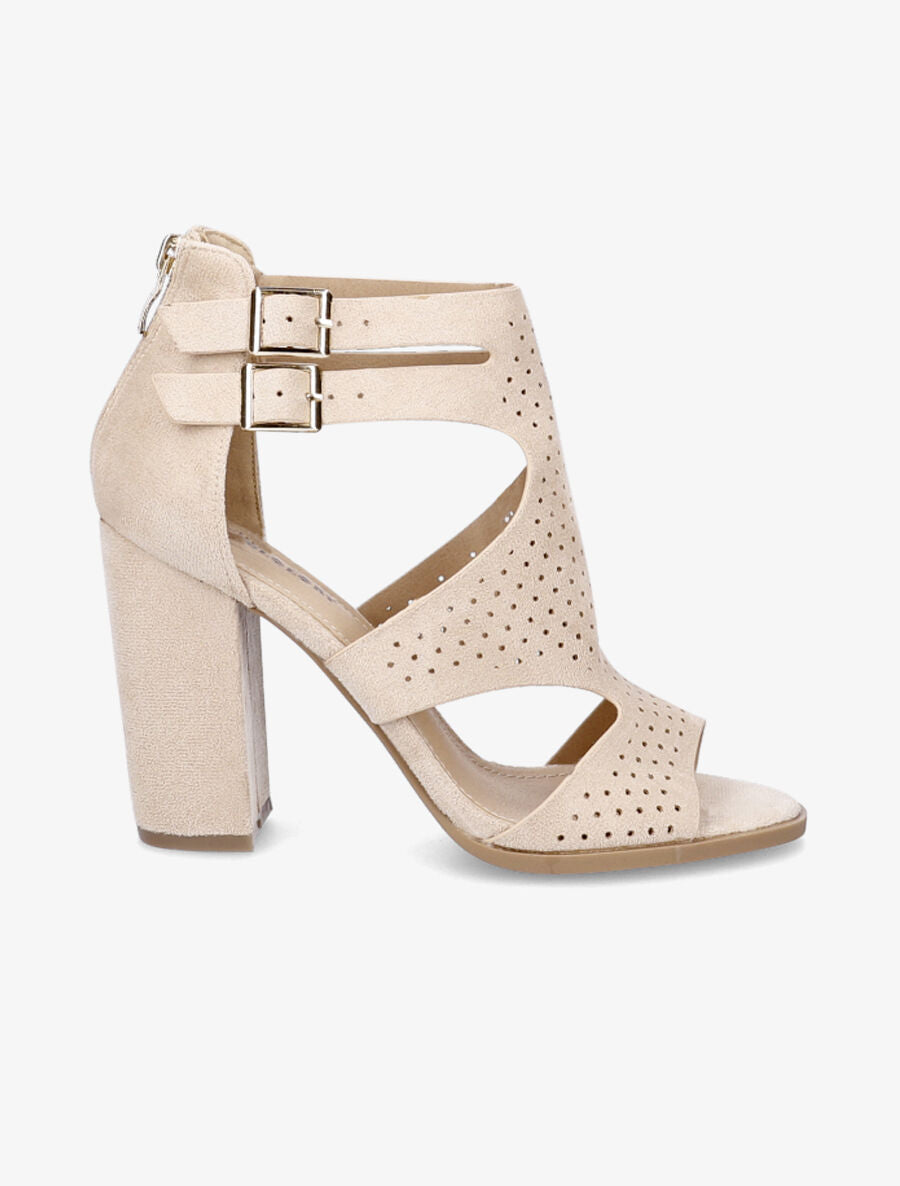 Sandales à talon et ganses ajourées et perforées - Beige - 5
