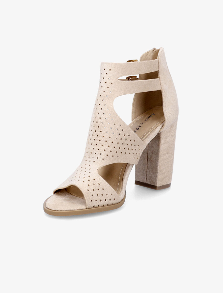 Sandales à talon et ganses ajourées et perforées - Beige - 3