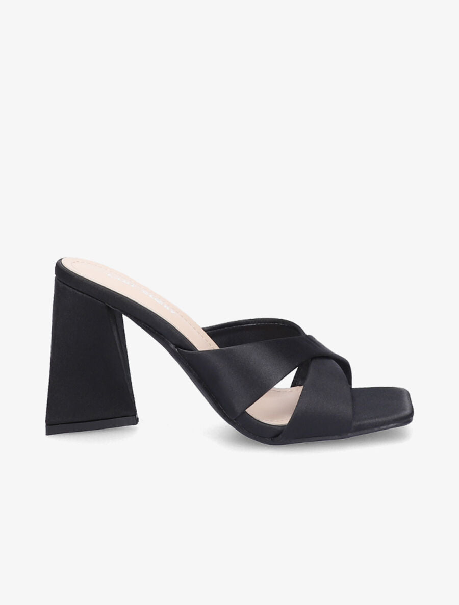 Mules satinées croisées - Noir - 1