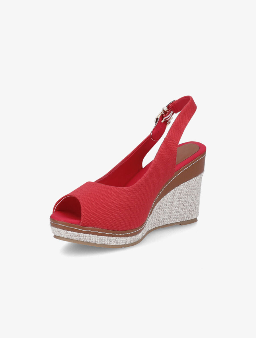 Sandales peep toe en toile - Rouge - 3
