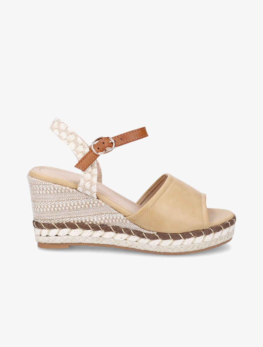 Sandales en simili à talon compensé stylisé - Beige - 5