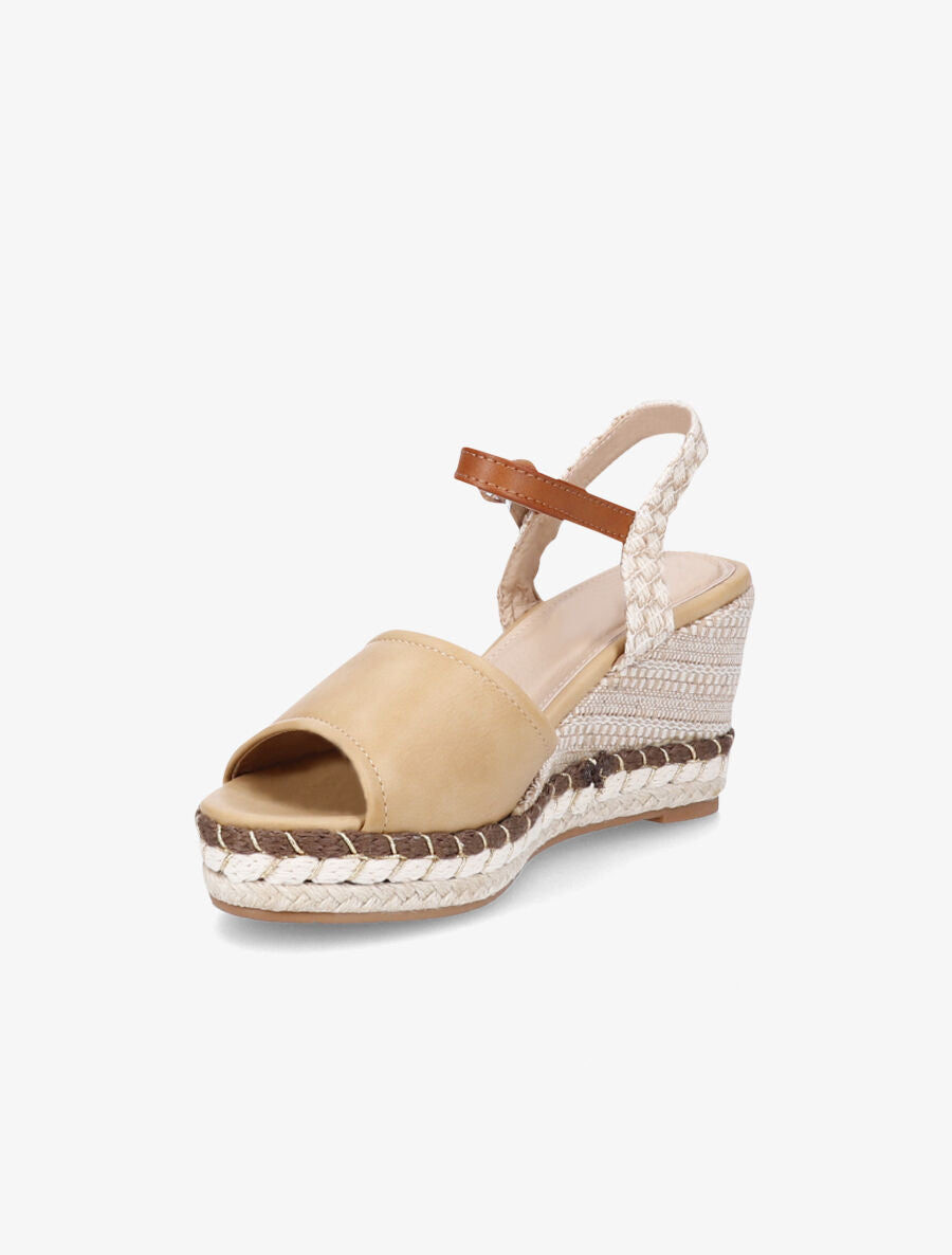 Sandales en simili à talon compensé stylisé - Beige - 3