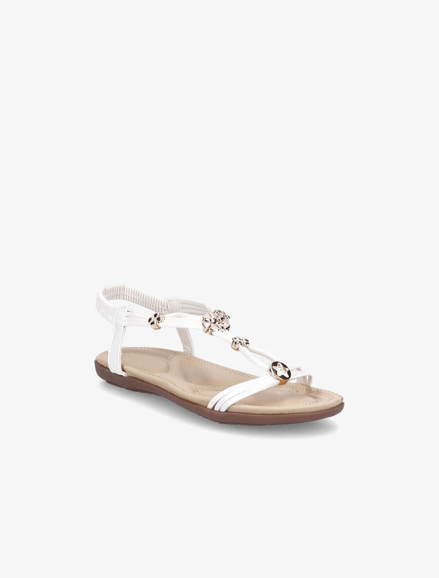 Nu-pieds à détail bijoux trèfles à quatre feuilles et contrefort élastiqué - Blanc - 5