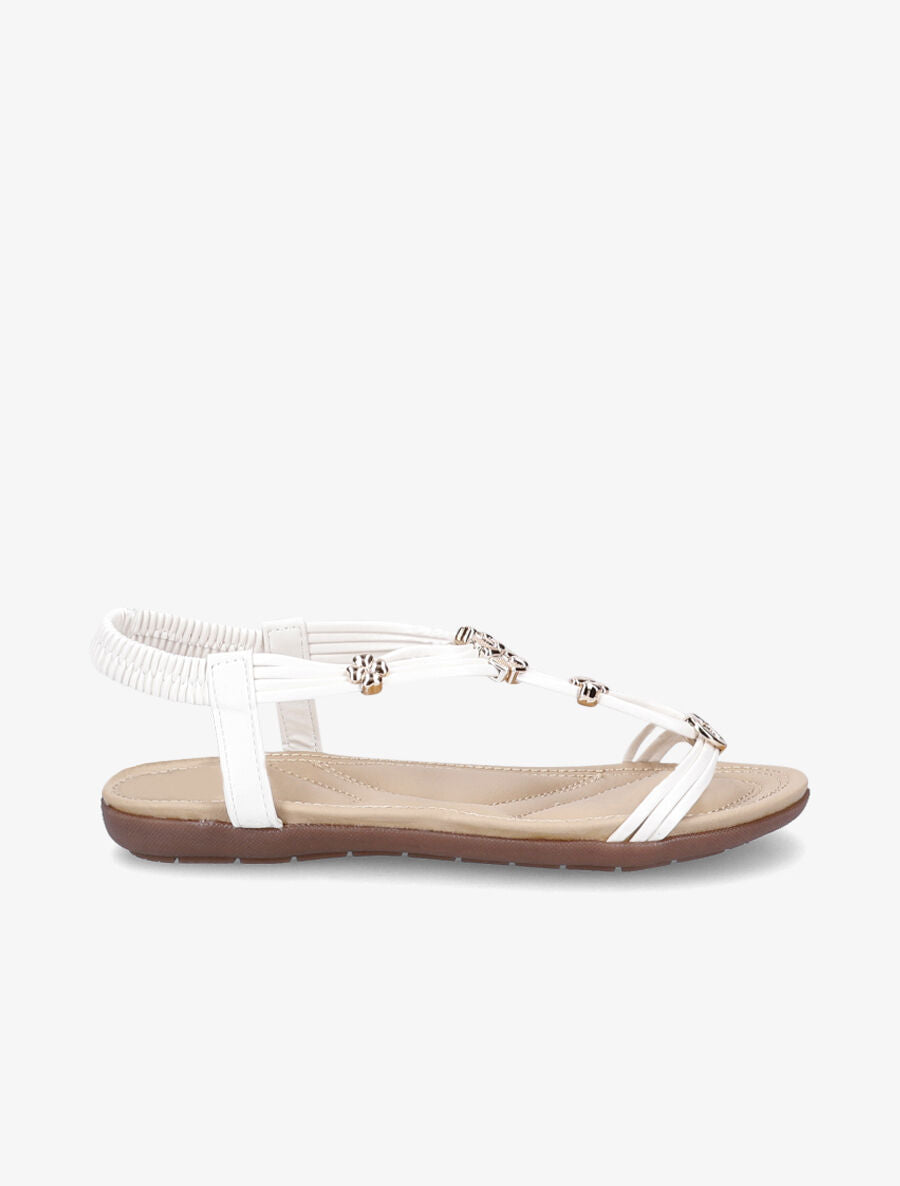 Nu-pieds à détail bijoux trèfles à quatre feuilles et contrefort élastiqué - Blanc - 3