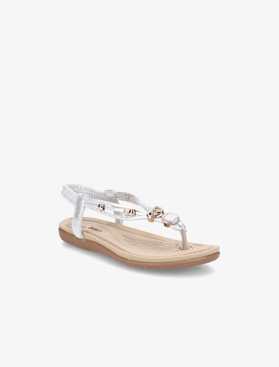 Nu-pieds à détail bijoux et contrefort élastiqué - Argent - 5
